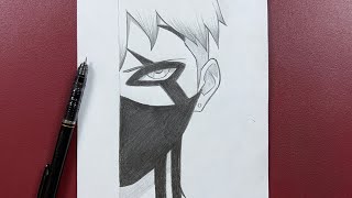 Easy anime sketch  how to draw a boy wearing face mask stepbystep  kawaki [upl. by Ethel]