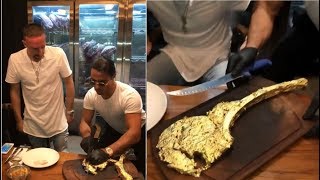 Franck Ribéry déguste une entrecôte recouverte dor chez Salt Bae à Dubaï 🥩 [upl. by Eeryn]