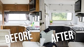 DIY Camper Kitchen Reveal  How to Paint Oak Cabinets in an RV  The DIY Mommy [upl. by Naihs]