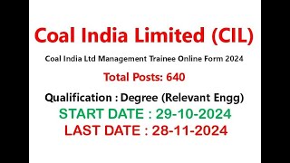 Coal India Limited CIL coalindialimited managementtrainee engineering recrutement jobs [upl. by Anna-Diana]