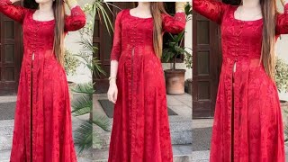 Front open kurti cutting and stitchingDesigner net front slit kurti cutting [upl. by Noreen596]