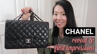 CHANEL JUMBO CLASSIC SINGLE FLAP REVEAL amp FIRST IMPRESSION REVIEW  FashionablyAMY [upl. by Aicilak384]