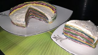 rainbow crepe cake recipeeasy cake recipe 🌈 [upl. by Nonnaer255]