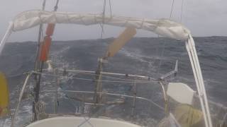 Angus the Hebridean Wind Vane in action in strong winds 25517 Passage Bermuda to Azores [upl. by Nnaeiluj333]