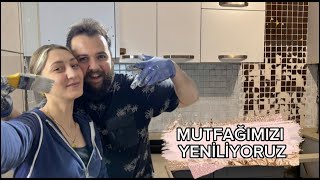 Mutfak yenileme part1 fayans boyama dolap boyama sıvı cam uygulaması [upl. by Imotih299]