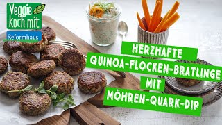 Herzhafte QuinoaFlockenBratlinge mit MöhrenQuarkDip [upl. by Navert]