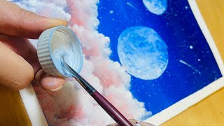 Two Moons Acrylic Painting technical  How To Painting For Beginners  Moonlighting Painting 🌖 [upl. by Niliac]