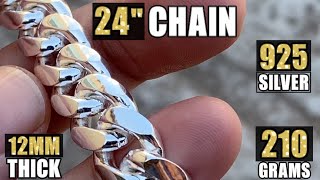 Mens Real Solid 925 Sterling Silver Miami Cuban Link Chain Heavy 24quot Inch x 12 mm Thick Necklace [upl. by Oberstone]