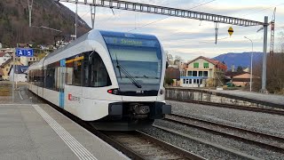 Départs de rames Stadler GTW RABe 526 en gare de Moutier [upl. by Zehc]