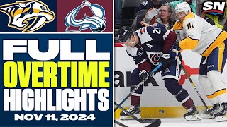 Nashville Predators at Colorado Avalanche  FULL Overtime Highlights  November 11 2024 [upl. by Catton]