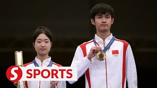 Chinas Huang and Sheng win first gold of Paris Games [upl. by Lu422]