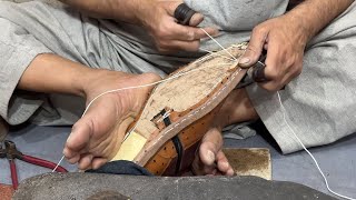 Process of Making HANDMADE Ostrich Leather Boots Start To Finish Sole Stitching [upl. by Nojid]