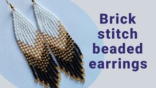 Seed bead earrings tutorial for beginners brick stitch and bead fringes [upl. by Conyers]