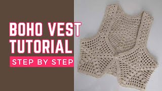 Crochet vest  crochet boho vest tutorial [upl. by Rebma]