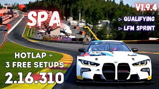 BMW M4 GT3  SPA 2163  HOTLAP  FREE SETUP  ACC v19 [upl. by Westfahl427]