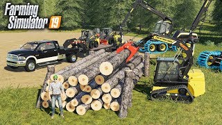 FS19 BUILDING A LOG CABIN CUTTING DOWN TREES amp STACKING LOGS  MULTIPLAYER EP 1 [upl. by Ymarej]