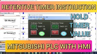 GX Works2  Retentive timer Mitsubishi PLC tutorial with HMI GT Designer3 Simulation [upl. by Ready2]