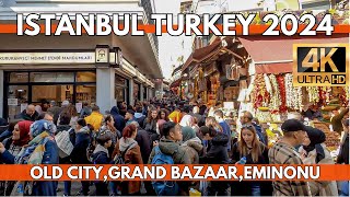 ISTANBUL TURKEY OLD CITY CENTER GRAND BAZAAREMINONUSIRKECI 4K ULTRA HD WALKING TOUR VIDEO 2024 [upl. by Chemaram]