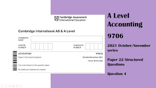 A Level Accounting October November 2021 Paper 22 970622 Question 4 [upl. by Elgna]