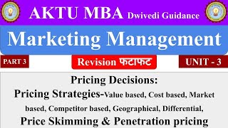 Pricing Decisions Pricing Strategies Marketing Management mba aktu mba notes aktu mba lectures [upl. by Tenaej145]