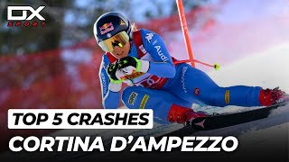 TOP 5 Crash Cortina dAmpezzo  Downhill  TRIBUTO 1000 ISCRITTI  2024 🇮🇹 [upl. by Htiekram768]