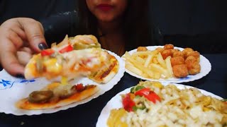 Eating Homemade Pizza 🍕 Cheese Maggi  French Fries 🍟 Potato Nuggets 🤤 mukbang food asmreating [upl. by Debra]