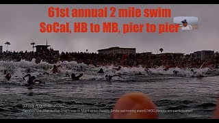 Hermosa Pier to Manhattan Pier 2 mile swim event on 2024 [upl. by Lakym]