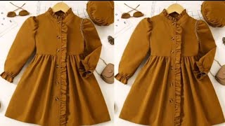 Very Easy Baby Frock Cutting and stitching with Frill and Contrast Baby Frock [upl. by Kayne]