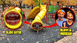 Drone Catches SLIDE EATER EATS BLIPPI amp MEEKAH AT THE PLAYGROUND BLIPPI EXE [upl. by Nannarb]