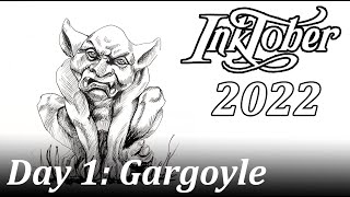 INKTOBER 2022  day 1 GARGOYLE  Ink drawing demo [upl. by Ihcego]