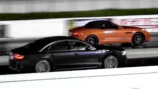 650 HP Audi S8 v Jaguar FType V8 S  14 mile Drag Race Video  RoadTestTV ® [upl. by Esmerolda]