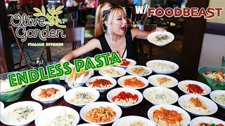 Olive Garden Endless Pasta Eating Challenge ft Foodbeast  RainaisCrazy [upl. by Jarvey823]