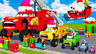 Big amp Small McQueen FIRE Truck vs Long Slide Game with Trains vs Portal Trap  BeamNGDrive [upl. by Klump164]