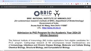 NATIONAL INSTITUTE OF IMMUNOLOGY PhD Admission 202425 WinterSession Notification is out📢 [upl. by Polish]