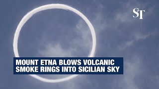 Mount Etna blows rare volcanic vortex smoke rings Into Sicilian sky [upl. by Hildick871]