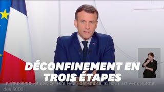 Discours de Macron du 24 novembre sur la sortie du confinement en trois étapes [upl. by Murielle]