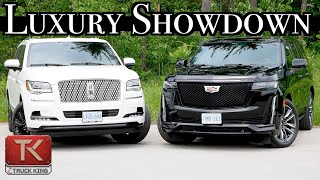 Cadillac Escalade vs Lincoln Navigator  Which American LuxoBarge is Truly Nicer [upl. by Yojal804]