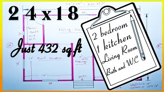 24 X 18 HOUSE PLAN 2418FT HOUSE PLAN2BHK HOUSE PLAN432 SQFT MOKAN KA NAKSA BY Draw Civil [upl. by Sinne]