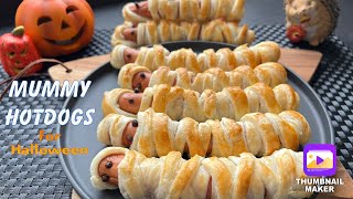 Mummy Hotdogs For Halloween  Mumien Würstchen  Halloween Snacks Idea [upl. by Suellen]