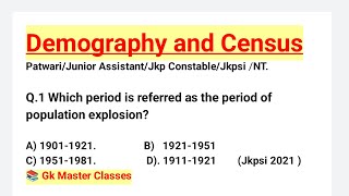 DEMOGRAPHY amp CENSUS Top Mcqs Part 2 Jkssb  Patwari Naib tehsildar JKP Junior Assistant exams [upl. by Devin575]