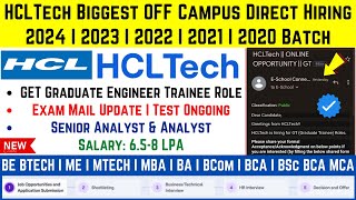 HCLTech Biggest OFF Campus Next Hiring 2024  2023  20222020 Batch Exam Mail Test Ongoing GET Role [upl. by Hgieliak]