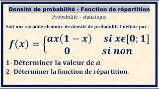 📝DENSITÉ DE PROBABILITÉ FONCTION DE RÉPARTITION un petit exercice de probabilité statistique [upl. by Yesak]