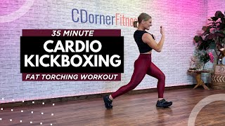 35 MIN  CARDIO KICKBOXING 🔥 No Equipment Fat Burning Workout [upl. by Ketti]