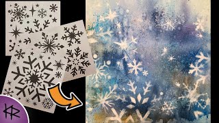 Reverse Stenciling WATERCOLOR demonstration Easy amp Fun Art Journal Snowflake Background 156 [upl. by Cadmann58]