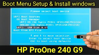 Boot Menu Setup and install windows 10 in HP ProOne 240 G9 pc [upl. by Marieann]