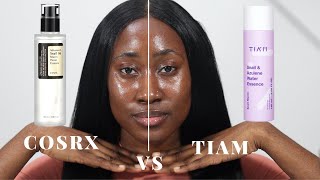 Cosrx Snail Mucin Power Essence vs Tiam Snail and Azulene Water Essence Review on Dark Skin [upl. by Clyve]