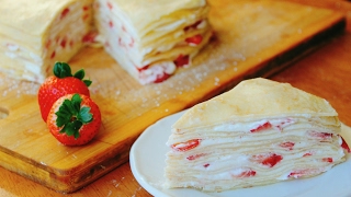 How To Make a STRAWBERRY MILLE CREPE CAKE  Yumeiro Patissiere inspired [upl. by Kesia]