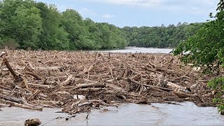 Neosho River Logjam Massive amp Growing at the Hwy 60 Bridge Twin Bridges State Park  Wyandotte OK [upl. by Ahseel]