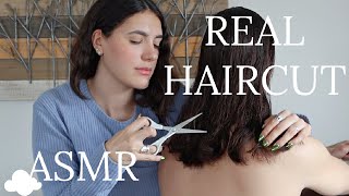 REAL HAIRCUT  asmr cutting brushing spray bottle [upl. by Purdum]