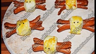 HALLOWEEN REZEPTE Wurstspinnen mit Blätterteig [upl. by Weight16]